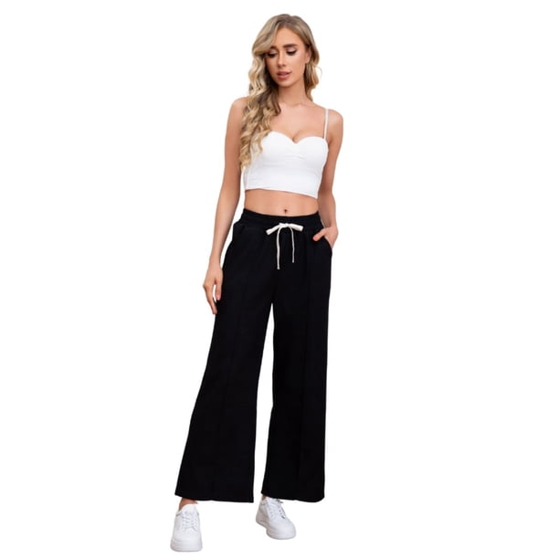 Pantalón Mujer Pierna Ancha Wide Frizado Otoño Invierno 7125