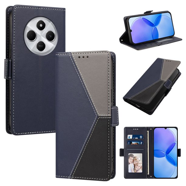 Cartera para Xiaomi Redmi 17C en PU Tricolor, Funda con Solapa, Azul Oscuro