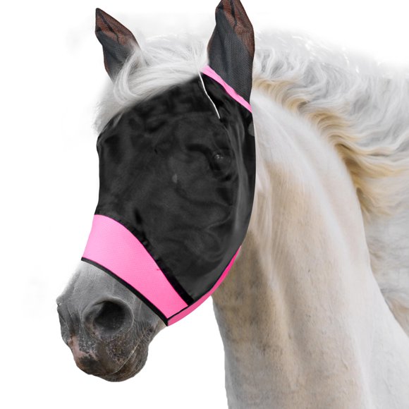 Máscara antimoscas para caballo SMFUSMFU talla grande, rosa, con protección UV