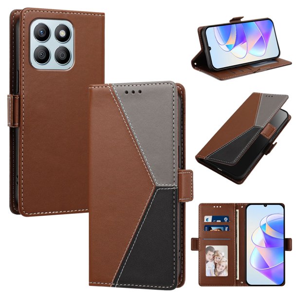 Funda Cartera Tricolor para Honor X8B con Ranuras para Tarjetas, Marrón