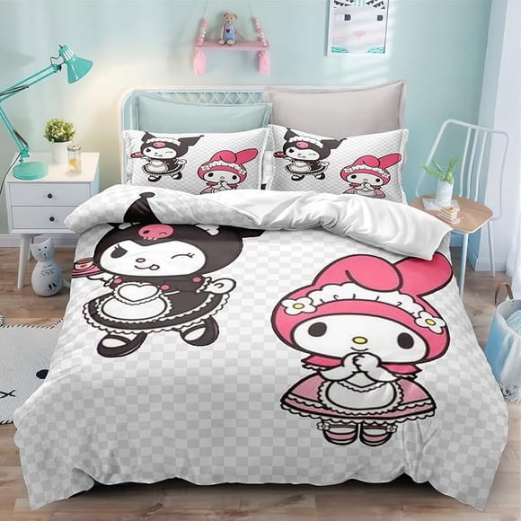 Bed- Duve-t Cov-er Anime- Cartoon Kuromi Melody -Kawaii Bed-ding Sets 3D Lightw-eight 3 Piece C-omforter Sets 1 Duvet -Cover and 2 -Pillow Shams for Boys Girl