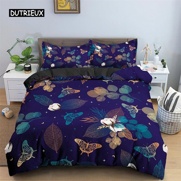x1048 Bed SheetsButterfly Bedding Set Full Size Hippie Boho Moth Duvet Cover Microfiber Animal Botanical Psychedelic Starry Sky Quilt Cover 3-Piece Bedding Set (1 Duvet Cover + 2 Pillow Shams) nj1048