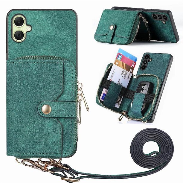 Funda Tipo Cartera con Correa Cruzada para Samsung Galaxy A06 Protección Contra Golpes Verde