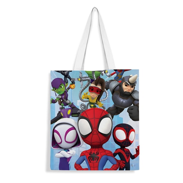 Spidey y sus Amigos Increíbles Bolso de tela con estampado de lienzo para mujer, bolsa de compras reutilizable y estética, con cremallera interior, regalo para mujer,38*45cm.