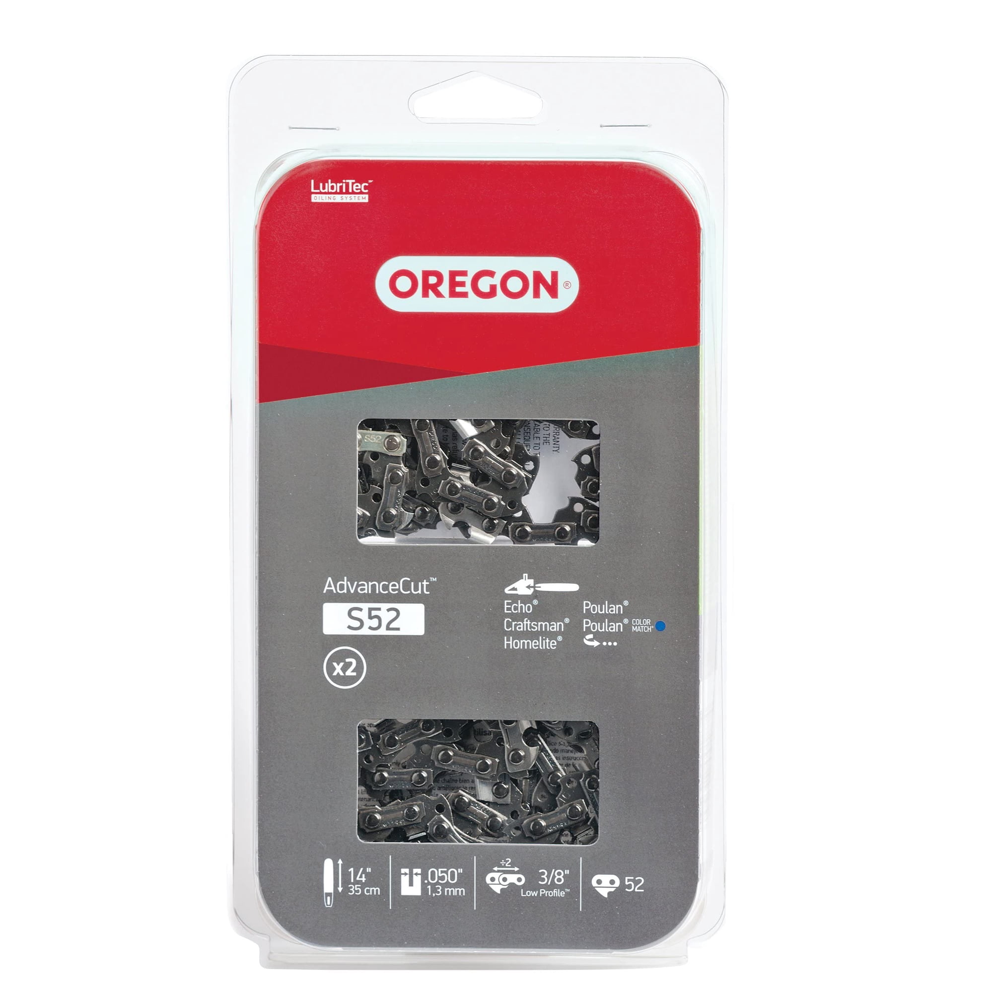 Cadena Para Motosierra Oregon S52t De 14 Pulgadas Advancecut, Paquete De 2 Unidades, 52 Eslabones