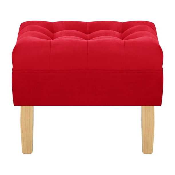 Pouf Wood 1c Felpa 05 Rojo