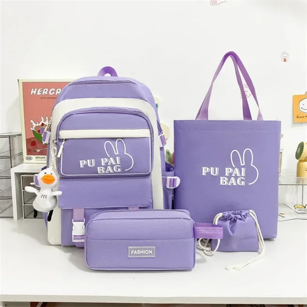 4-piece Set School Student Backpacks Female Travel Instagram Leisure Large Capacity Fashionable Versatile Japanese Korean Trends