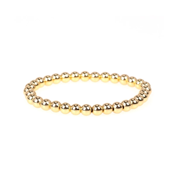 Pulsera de cuentas de oro para mujer, pulsera elástica con cuentas chapadas en oro de 14 quilates.
