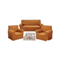 Genérico - Set De Fundas De Sofa 3+1+1 - Diseño Cuadrille Mostaza