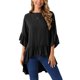 thumbnail image 1 of INSPIRE CHIC Blusa Asimétrica Casual de Mujer con Mangas 3/4 Acampanadas, Cuello Redondo, Espalda con Abertura y Dobladillo con Volantes S Negro, 1 of 6