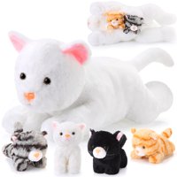 Peluche Skylety Cat Con Bebés En El Interior De 40 Cm, Color Blanco