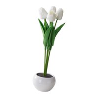 Magideal - Bonitos Tulipanes, Flores Artificiales Con Lámpara Led, Artesanía, Brillo Duradero Para Dormitorio, Cabecera, Hogar, Cumpleaños, Decoración De Blanco