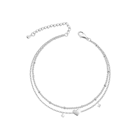 Fershop - Tobillera Plateada Con Circonitas Y Dije Corazon