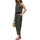 thumbnail image 4 of INSPIRE CHIC Conjunto de descanso de 2 piezas para mujer, top corto sin mangas y pantalones de pierna ancha, conjunto de verano 2XL verde militar, 4 of 6