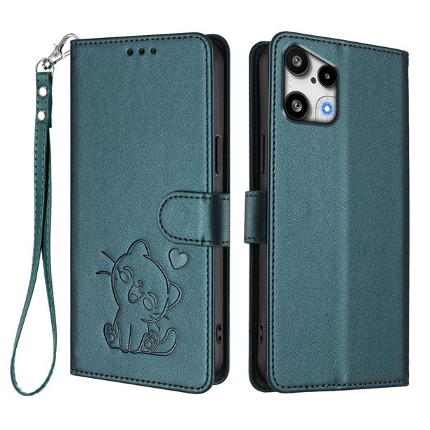 Funda Volteable con Diseño de Gato para Nothing Phone 3A Lite, Verde Oscuro
