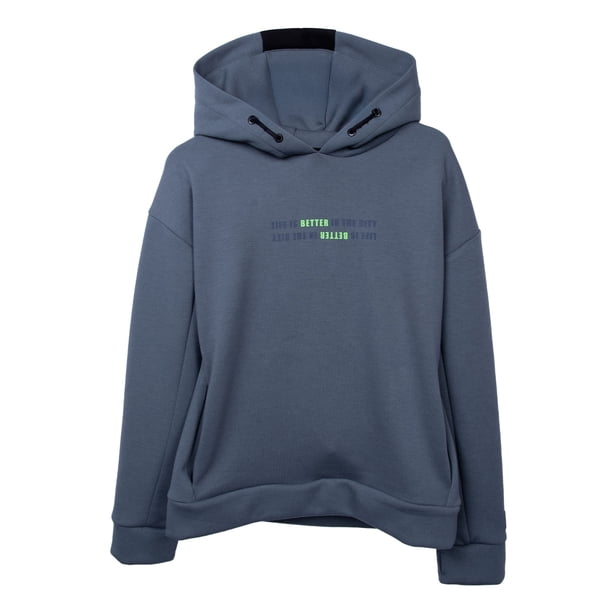 Polerón Hoodie Niño con Texto Estampado Gris