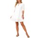 thumbnail image 4 of INSPIRE CHIC Vestido de Ojal para Mujer Verano Casual con Lazo en el Cuello en V Manga Corta Línea A Encaje en Capas Flowy Playa Mini Vestidos M Blanco, 4 of 6