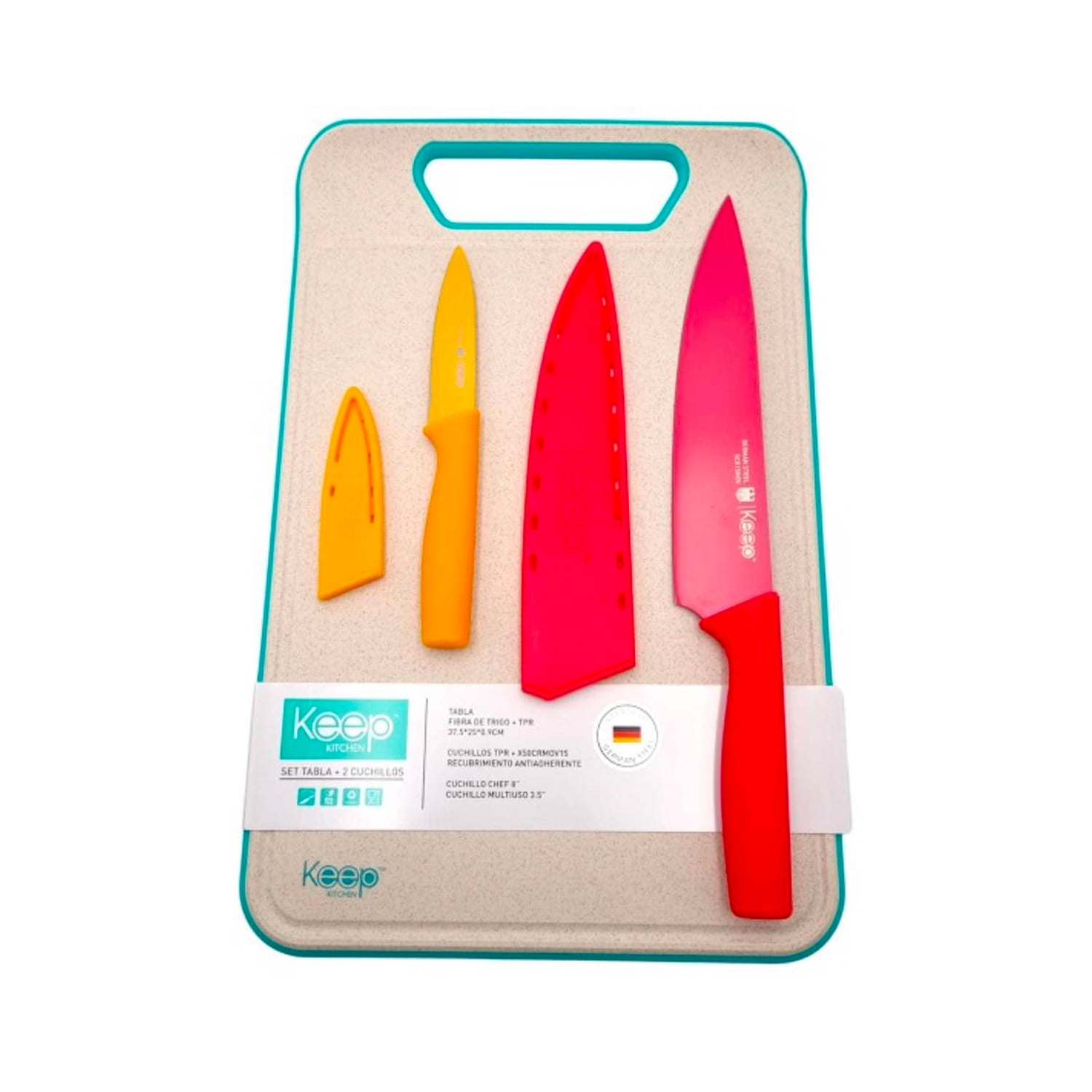 Keep - Set Tabla + 2 Cuchillos: Chef Y Multiuso