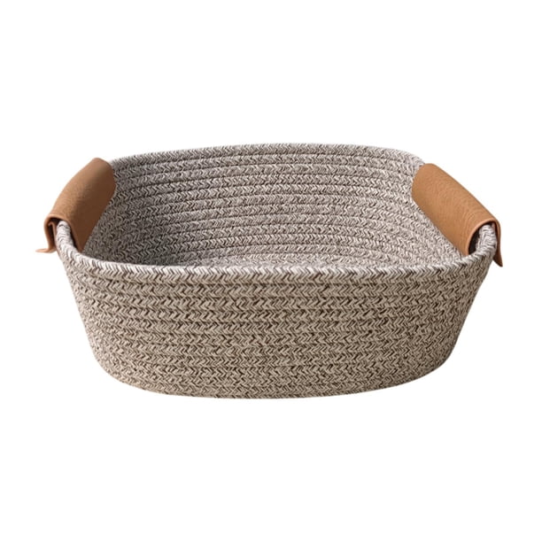 Cesta de almacenamiento tejida de algodón, cesta de frutas, práctica cesta de Picnic, cesta de Picnic para aperitivos, frutas, vacaciones, granja, año Blanco Gris L