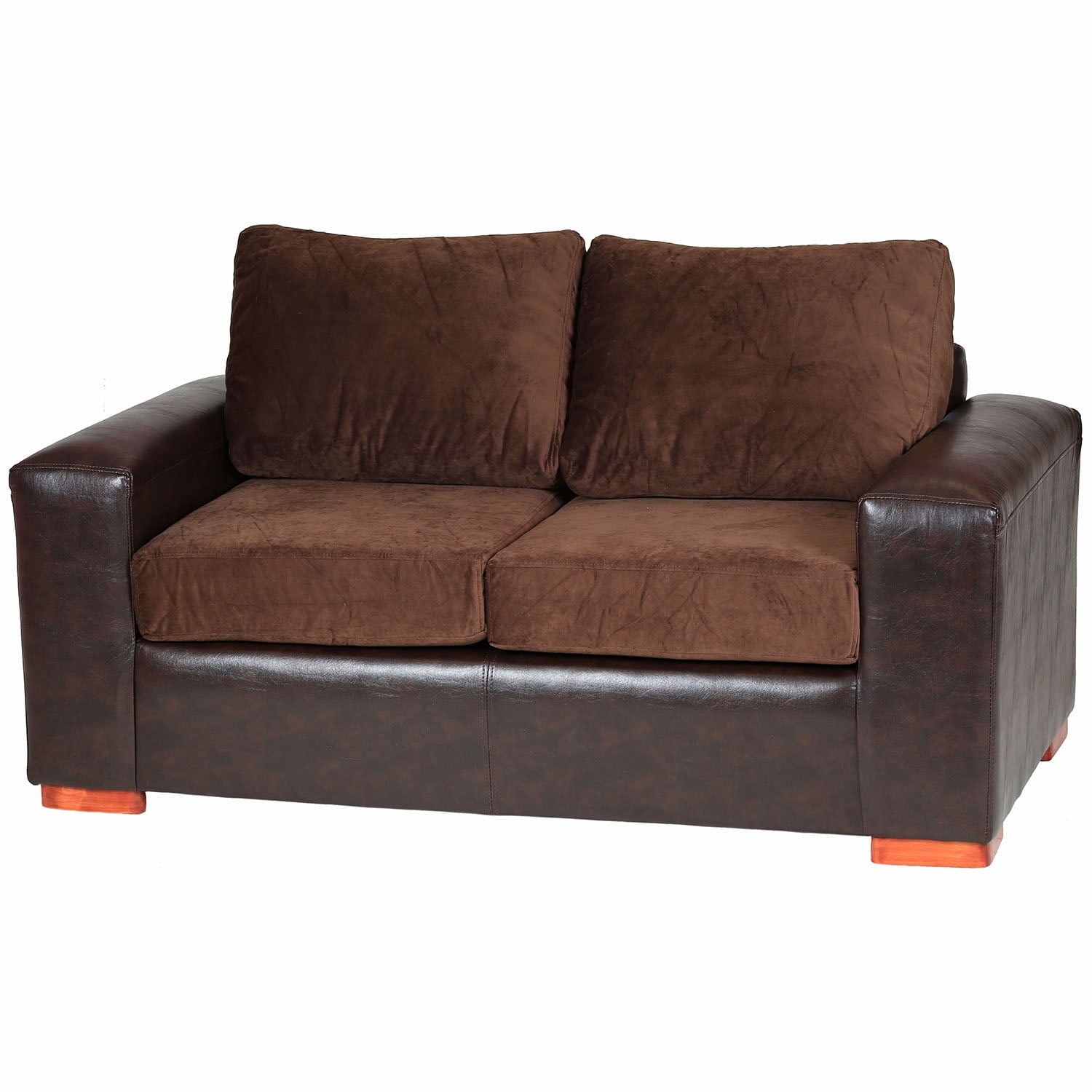 Muebles Altiro - Sofá Elam 2 Cuerpos - Cuero Sintético Café Moro Y Tela Felpa Café