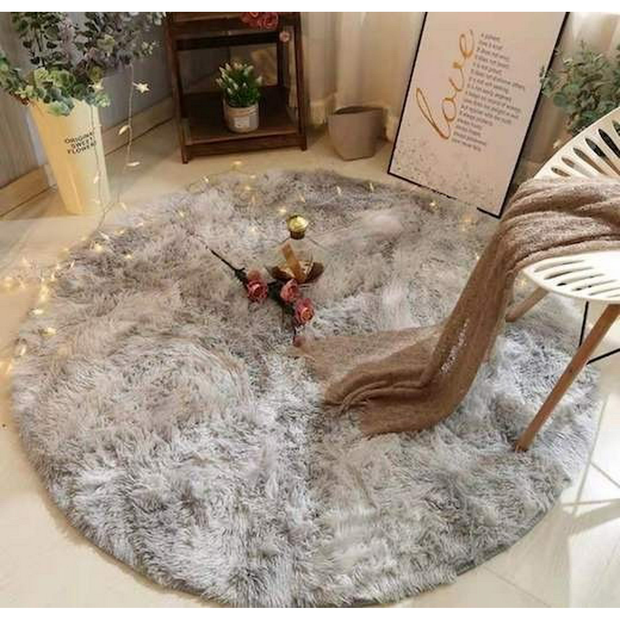 Bj Hogar - Alfombra Redonda 1 Metro Plomo Claro Jaspeado