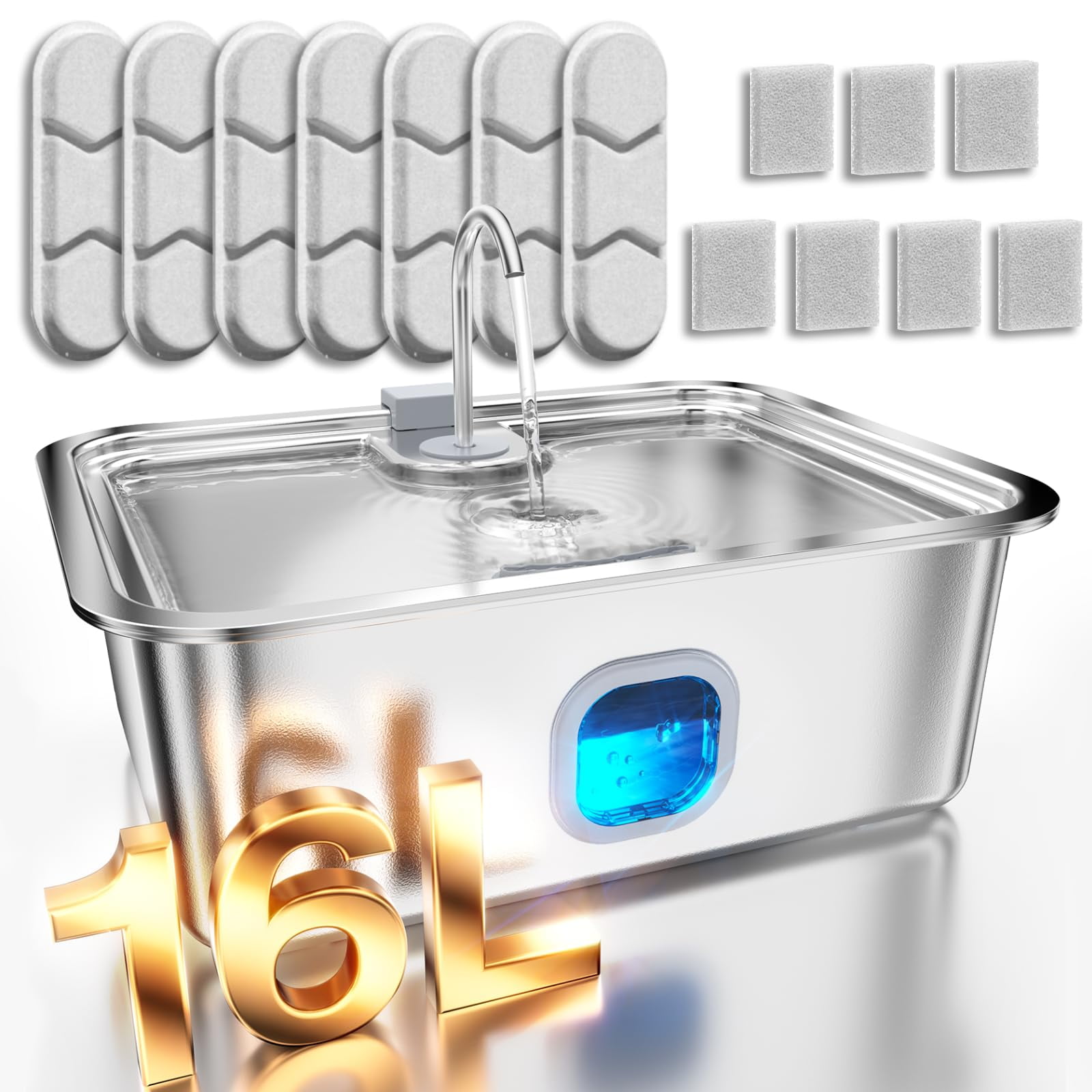 Fuente De Agua Para Perros Mailofy 16l De Acero Inoxidable Para Perros Grandes