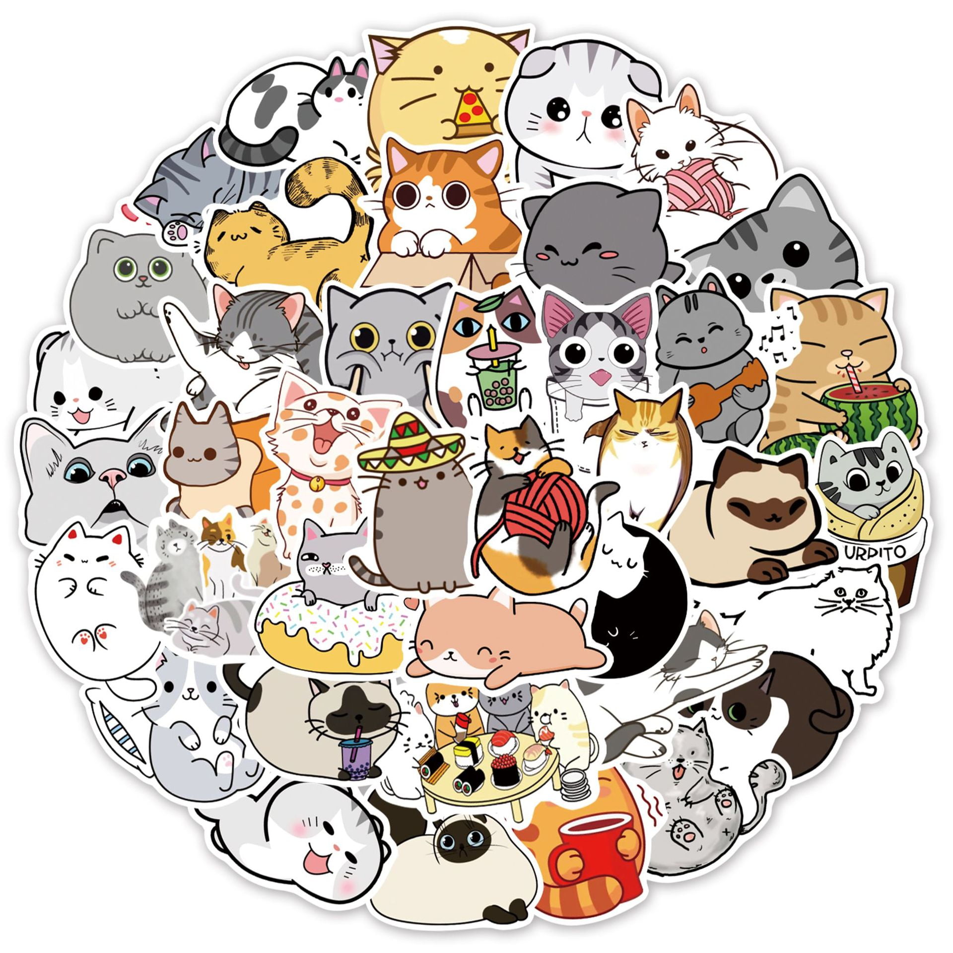 50pcs Cartoon Cute Funny Cat Doodle Stickers For Suitcase Guitar Car ...