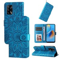 Funda Tipo Cartera Foxdock Para Oppo A74 4G , Diseño Girasol En Relieve, Cuero Pu, Cierre Magnético, Soporte Y Tarjetero