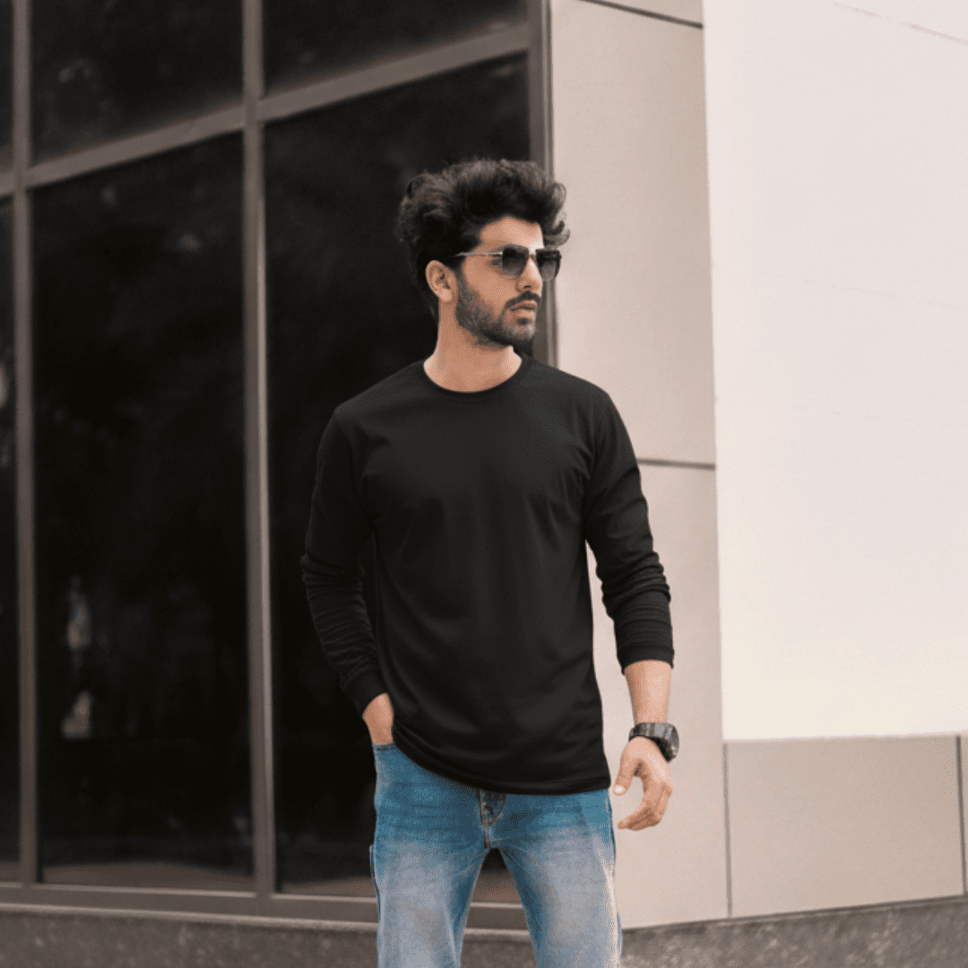 T-world - Polera Algodón Manga Larga Cuello Redondo Uv Antipilling Negro