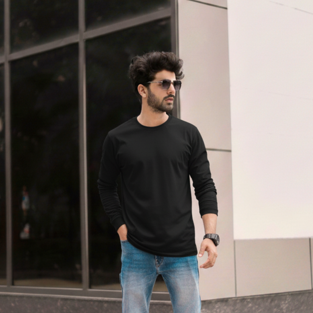 T-World - Polera Algodón Manga Larga Cuello Redondo Uv Antipilling Negro