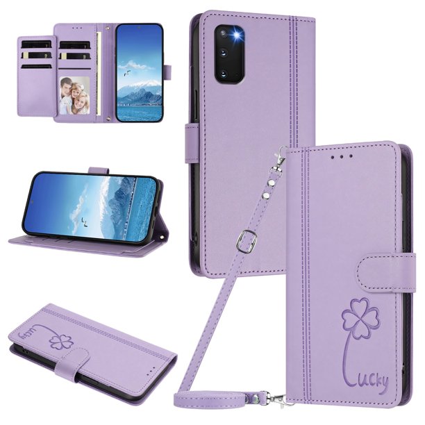 Funda Cartera Trébol para Samsung Galaxy S20 con Ranuras Tarjetas y Carga Inalámbrica Morado claro