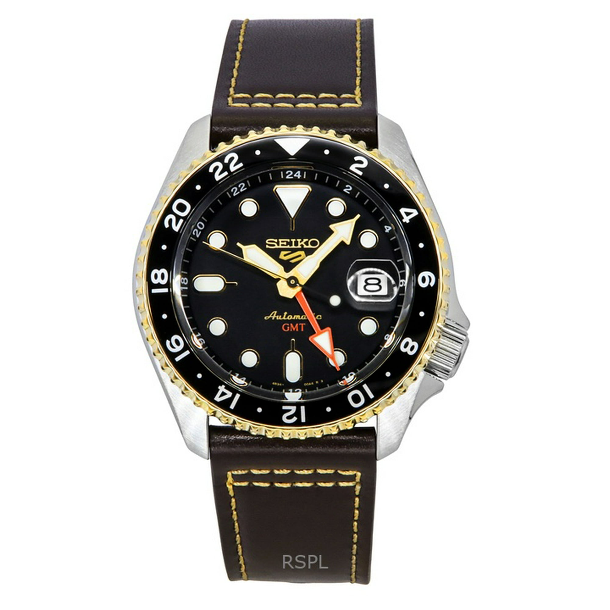 Seiko - Reloj Automático Para Hombre 5 Sports Skx Gmt Correa De Cuero Dial Marrón Ssk036k1 100m