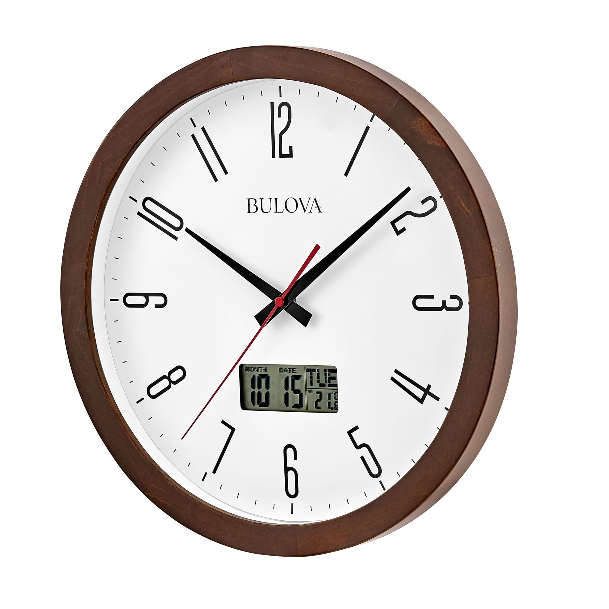 Reloj De Pared Bulova C5007 Dateline De 14 Pulgadas Con Pantalla Lcd De Doble Hora