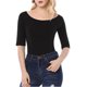 thumbnail image 2 of INSPIRE CHIC Camisetas de Mujer para Regreso a Clases con Cuello de Barco, Mangas Medias, Ajustadas, para Capas, Suaves, Talla L, Negro, 2 of 8