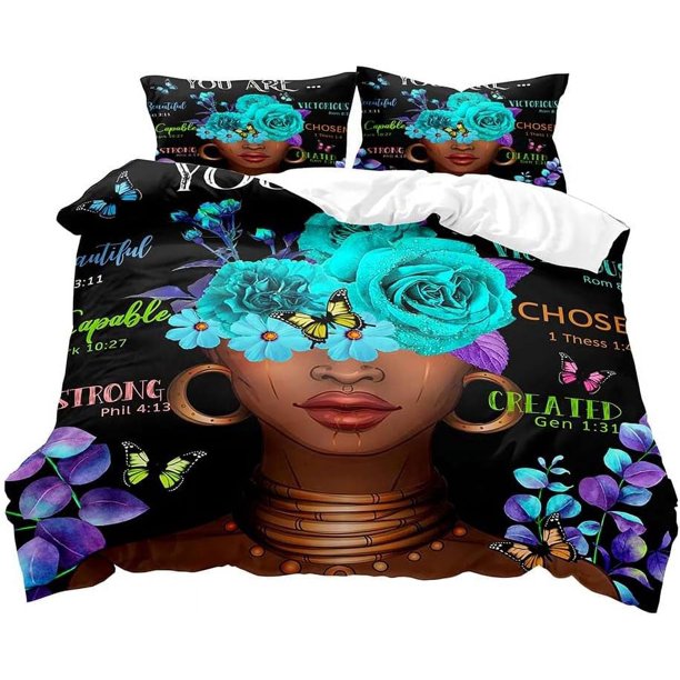 3PCS Sexy Black Girl Duvet Cover Queen Set Pink Bag High Heels Get Naked Inspirational Quotes African American Bedding Set