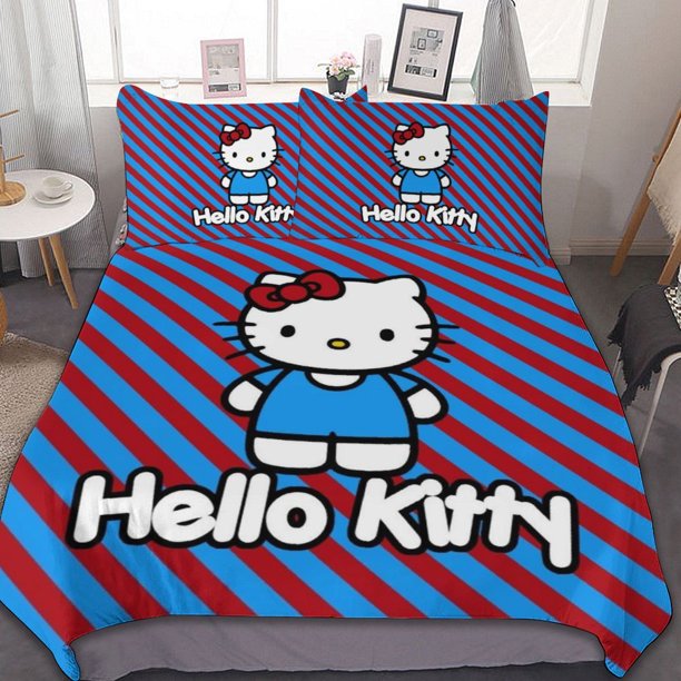 Hello Kitty Duvet Cover Set 3-Piece Bedding Set Soft Warm And Comfortable Soft Bed Set for Bedroom All Season Bed Sheets