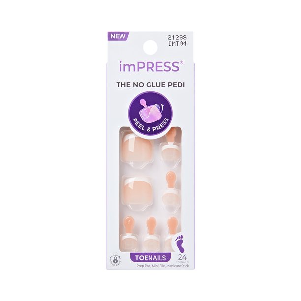 Kit de Uñas Postizas para Dedos de los Pies imPRESS Blanc Chic con 24 Puntas Francesas
