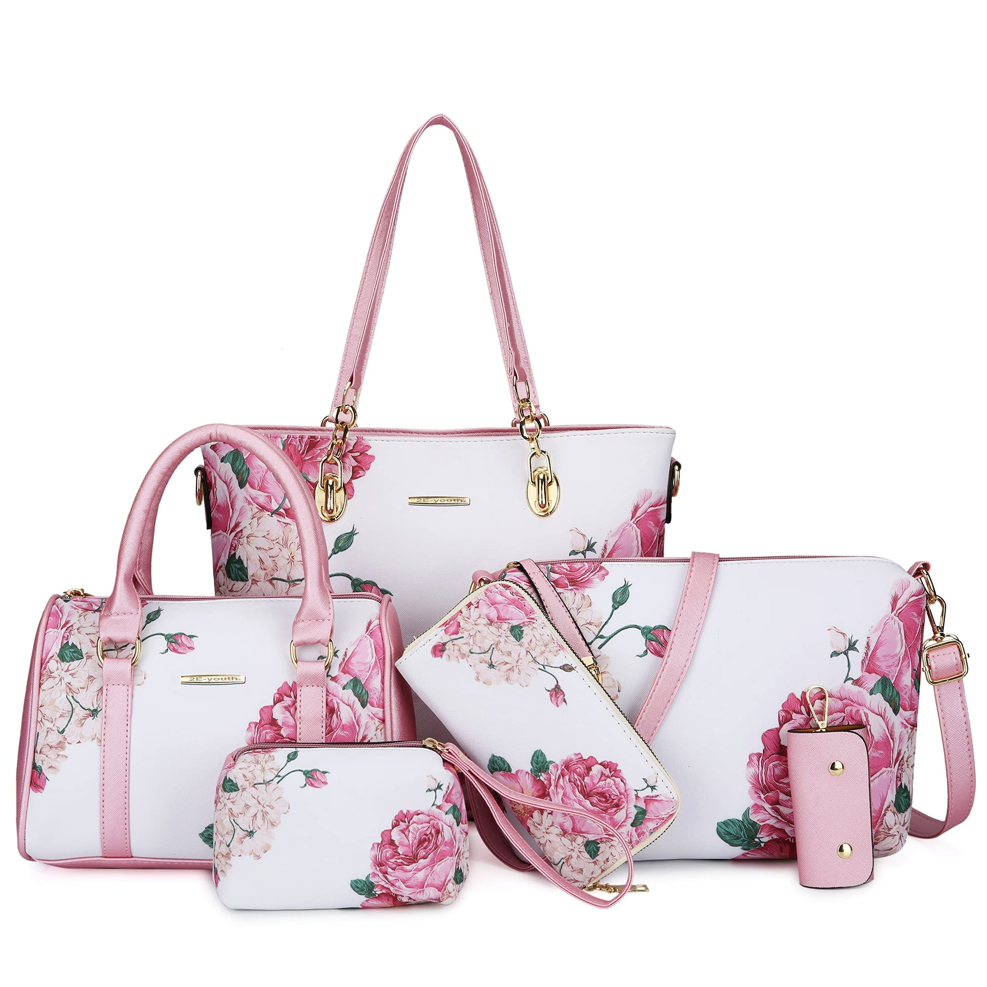 2e-youth - Set De 2 Monederos Y Bolsos Juveniles Para Mujer, 6 Unidades, Color Rosa