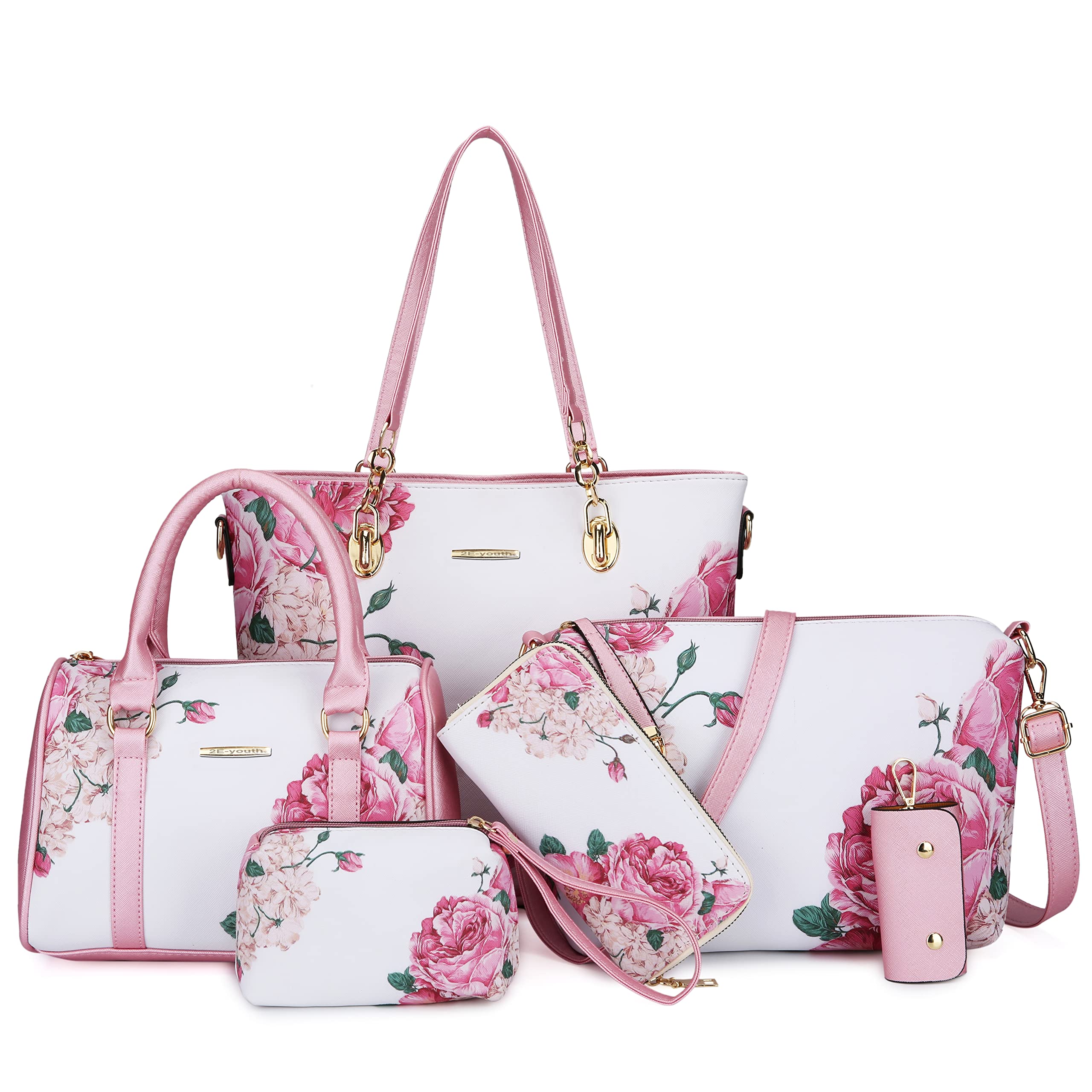 2E-Youth - Set De 2 Monederos Y Bolsos Juveniles Para Mujer, 6 Unidades, Color Rosa