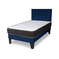 M Sole - Cama 1.5 Plazas Completa Base Americana + Colchón De Resortes + Respaldo Botones Azul