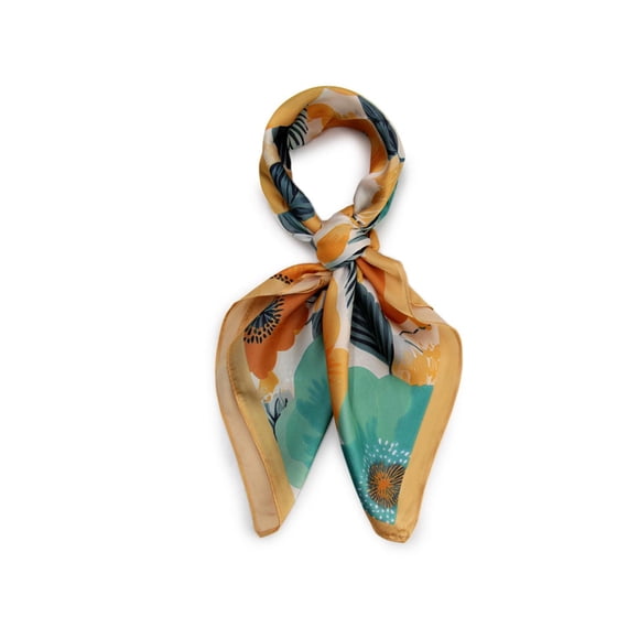 Pañuelo tipo seda 70 x 70 estampado floral amarillo Talla Única