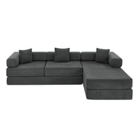 M&Ms - 108'' Modular Sectional Sofa With L-Shape Chaise, Boneless Cloud Couch With Deep Seat, Sponge Compression Sofas No Assembly Required, Modern Sofa Fold-Out Sofa Bed,With Removable Backrest, (Grey)