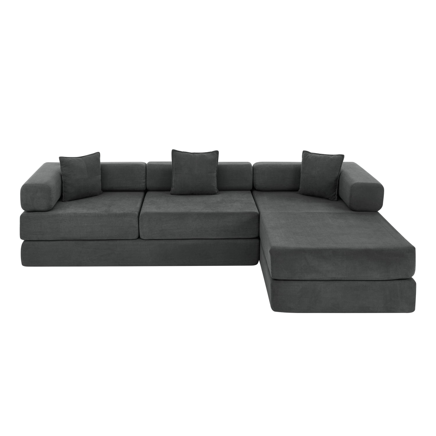 M&ms - 108'' Modular Sectional Sofa With L-shape Chaise, Boneless Cloud Couch With Deep Seat, Sponge Compression Sofas No Assembly Required, Modern Sofa Fold-out Sofa Bed,with Removable Backrest, (grey)