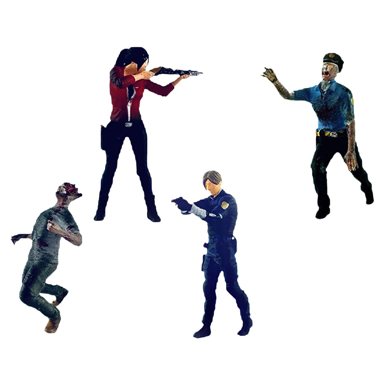 Magideal - 4 Piezas 1/64 Figuras De Personas Y Zombies Paisaje Diorama Diseño De Mesa De Arena Decoración Accesorios De Película Escala S Figuras Pintadas A Mano