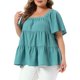 thumbnail image 4 of Agnes Orinda Blusas de Verano Casual Babydoll de Talla Grande para Mujeres con Cuello Cuadrado Texturizado, Manga Corta, Estilo Flowy, Peplum, para Escuela, Universidad y Pascua 1X Azul Lago, 4 of 6