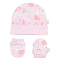 Set 2 Piezas Baby Gift Gorrito Y Mitones Bambino Rosado