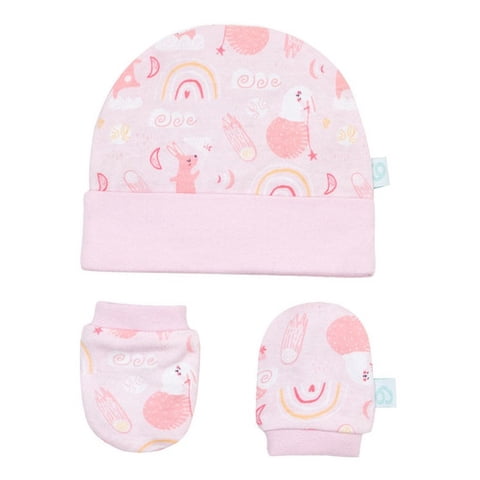 Set 2 Piezas Baby Gift Gorrito Y Mitones Bambino Rosado