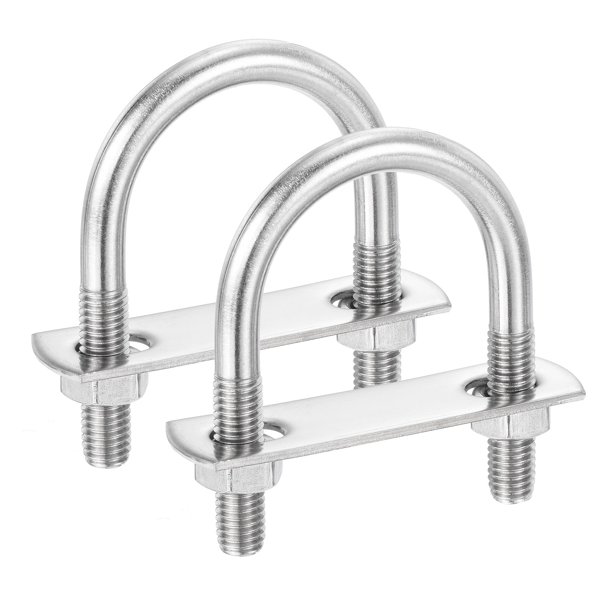 Uxcell Pernos en U Redondos 0.87" Ancho Interior Longitud con Placa de Tuerca y Arandela para Eje de Remolque de Barco M8x38mm