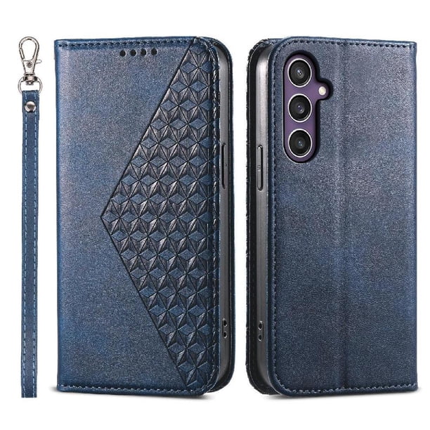 Funda Flip FOXDOCK para Samsung Galaxy S24 Plus , Estilo Billetera con Diseño Rombo, Correa de Mano y Soporte, Uso Diario