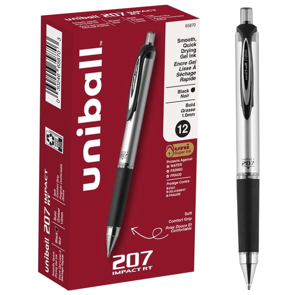 Bolígrafo de gel Uni-Ball 207 Impact retráctil en negrita de 1 mm, tinta negra